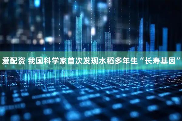 爱配资 我国科学家首次发现水稻多年生“长寿基因”